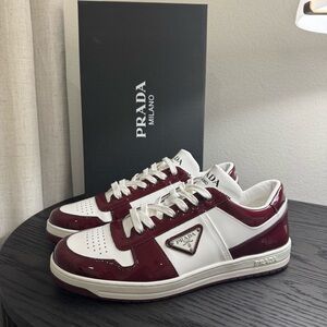 Prada Downtown Logo Leather Sneakers White/Bordeaux 10